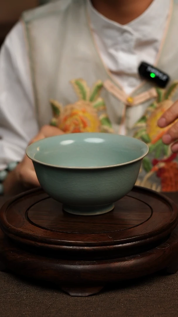 瓷片仿古天青全手饭碗300ml 微瑕 不带礼盒