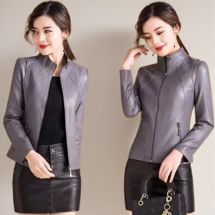 2025春秋新款海宁真皮绵羊皮皮衣女短款外套时尚修身皮夹克女装潮