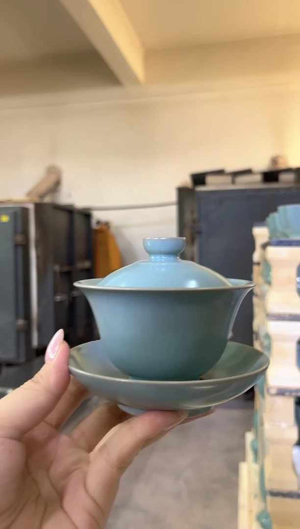 李照卫省大师纯手工亲工款仿古釉三才盖碗支钉烧