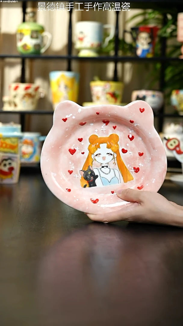 杯子手绘美少女盘