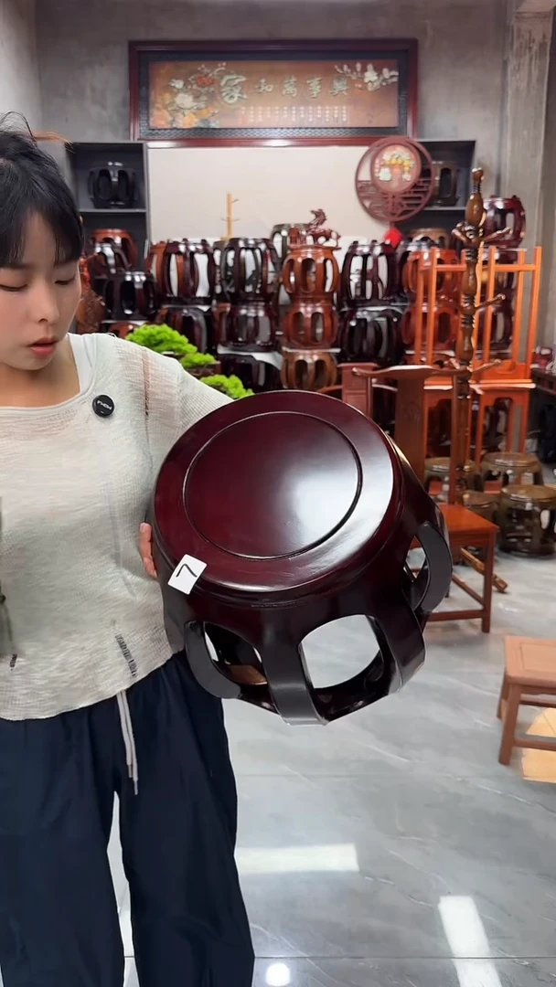 花梨木类家具【微瑕】酸枝色大号鼓凳7号