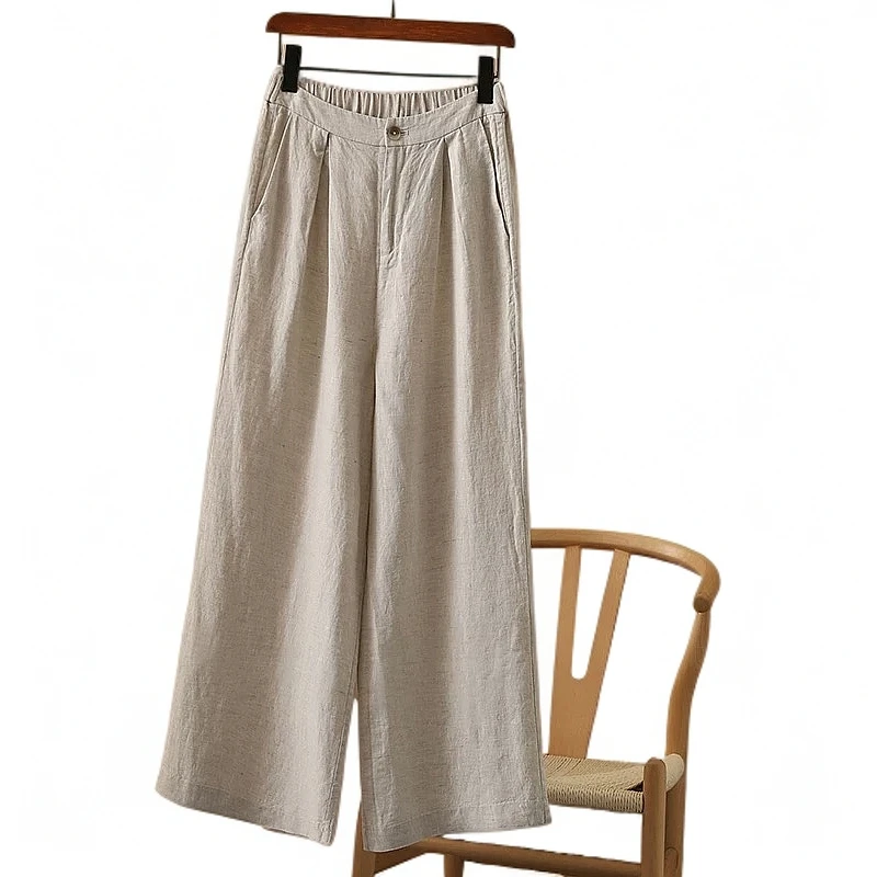 弯圆·高档亚麻裤舒适透气宽松遮胯显瘦中式复古百搭中国风文艺