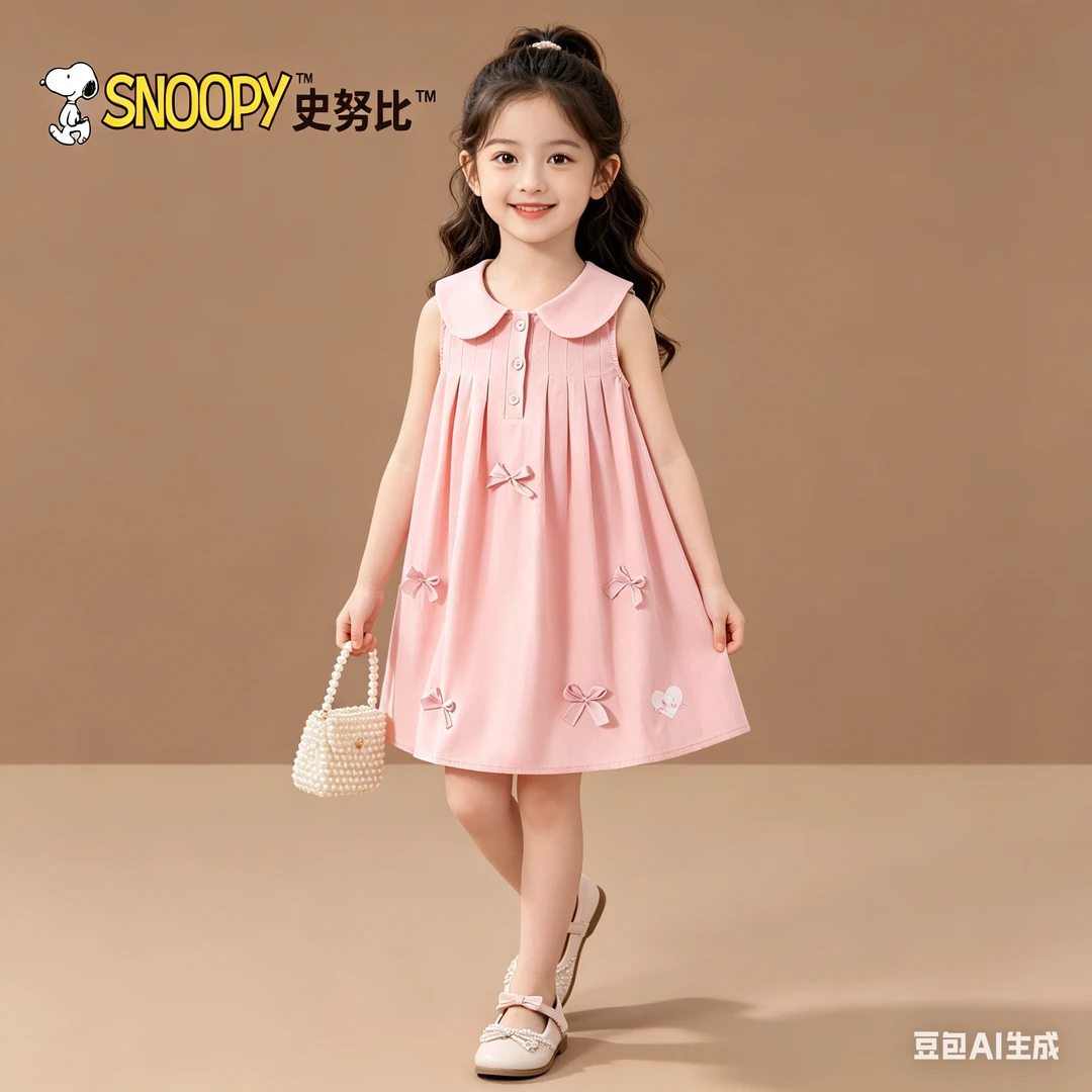 Snoopy/史努比Snoopy/史努比2026夏款甜美洋气粉雾蝴蝶结连衣裙