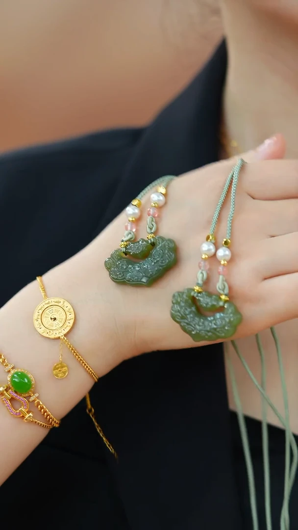 颈饰未镶嵌和田玉编绳晴水如意项链HNZ14057