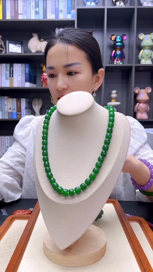 高货绿色diy劲饰桶珠项链