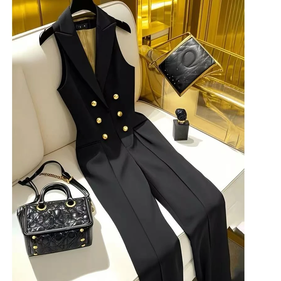 2025春夏黑色连体裤爆款气质名媛新款一体式法式阔腿显瘦女连身裤