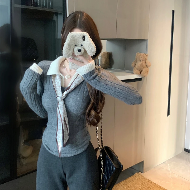 新款显瘦打底衫女上衣假两件复古长袖内搭女打底衫针织