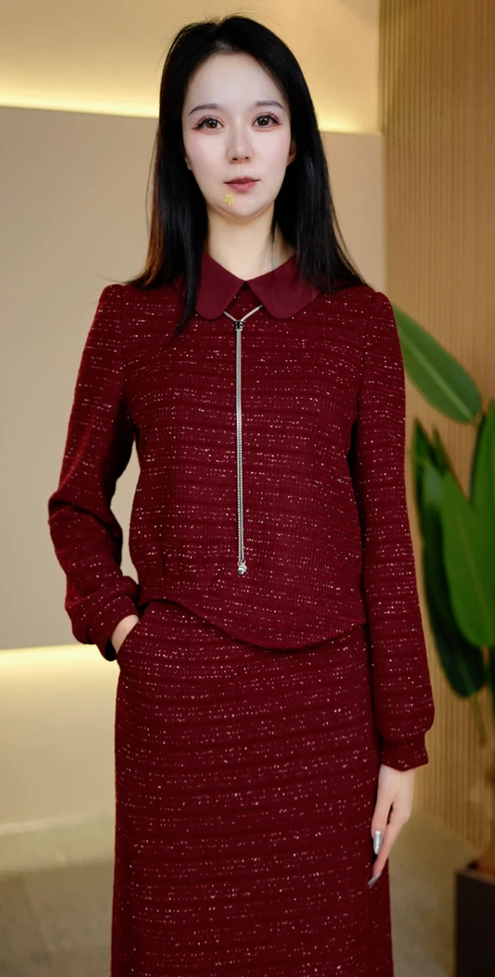 2025春装新款简约时尚两件套连衣裙显瘦长袖裙子女