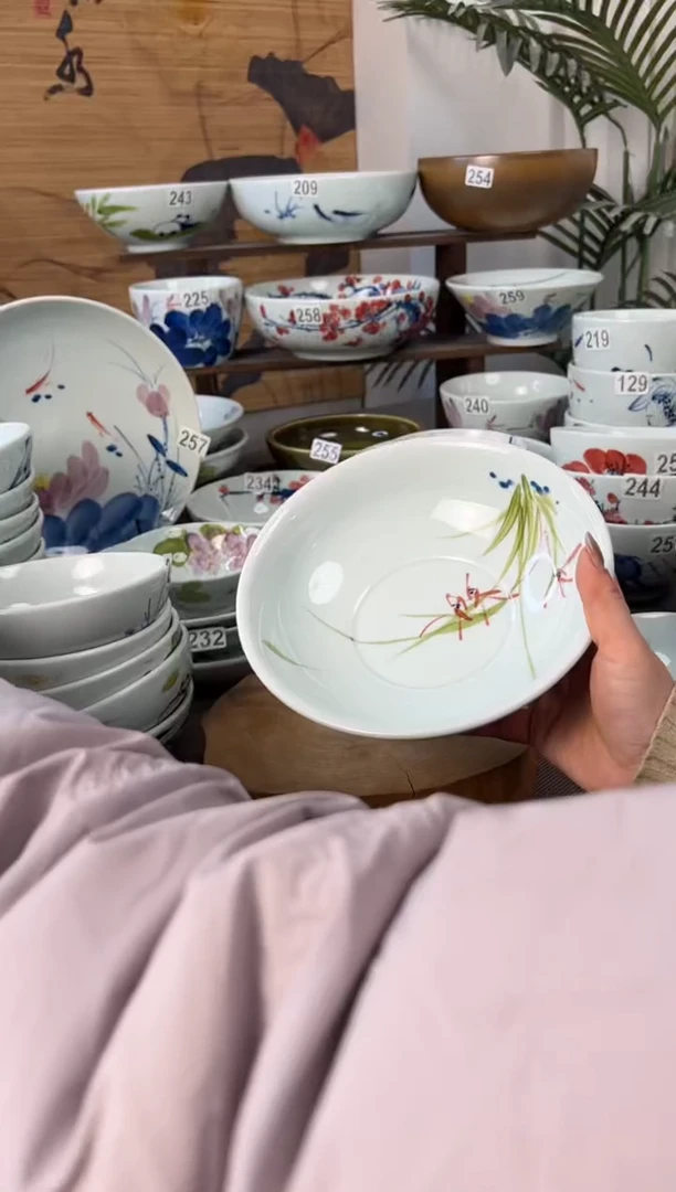 明舟中暇兰花8寸高足面碗（单只装）