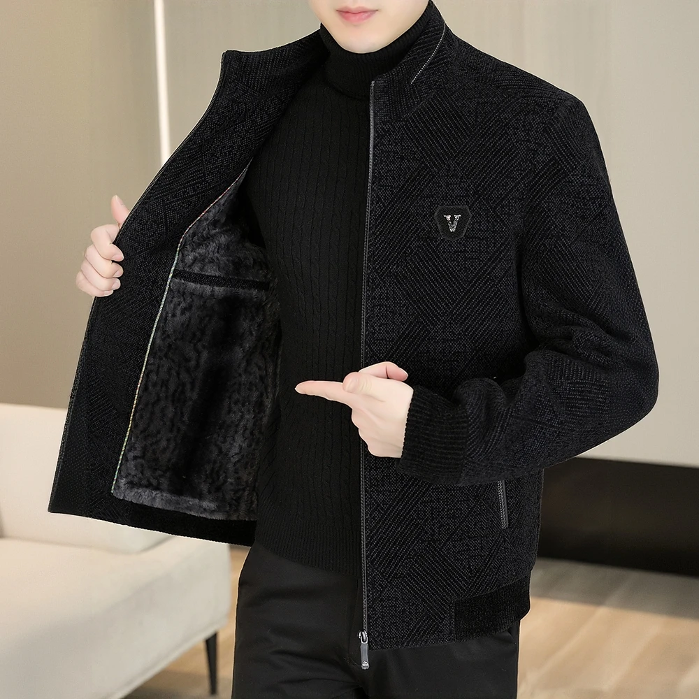 PinkAvril男短款毛呢外套秋冬季加绒加厚保暖雪尼尔男装冬装呢子