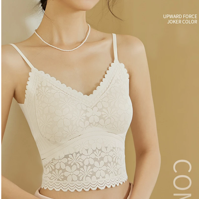 聚拢一体背心免穿文胸外穿蕾丝花纹美背吊带 2004#