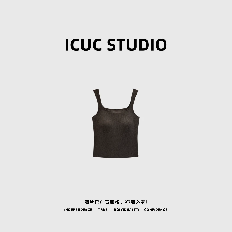 ICUC STUDIO-【前后一字领背心】胸垫一体杯粗肩带吊带美背51143