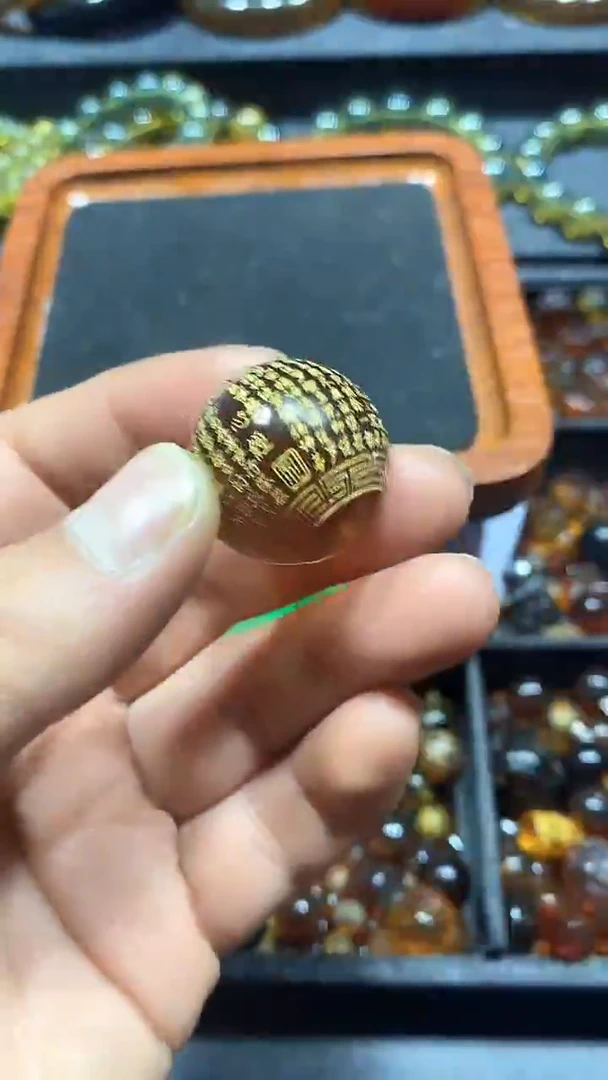 琥珀颈饰未镶嵌天然缅甸琥珀心经单珠25+