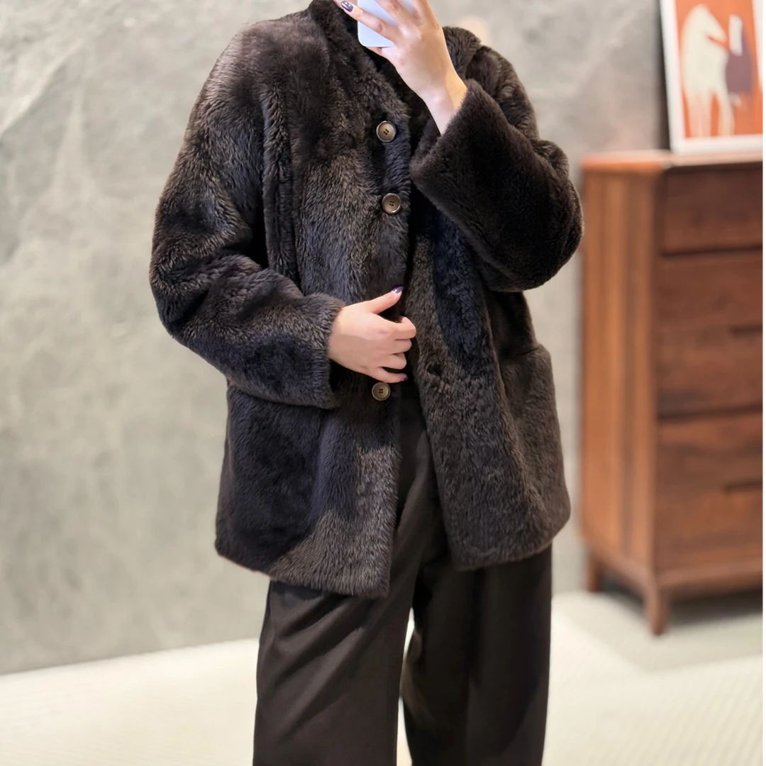 新款高端进口拉贡羊皮毛一体韩系海宁真皮草大衣外套女高级感