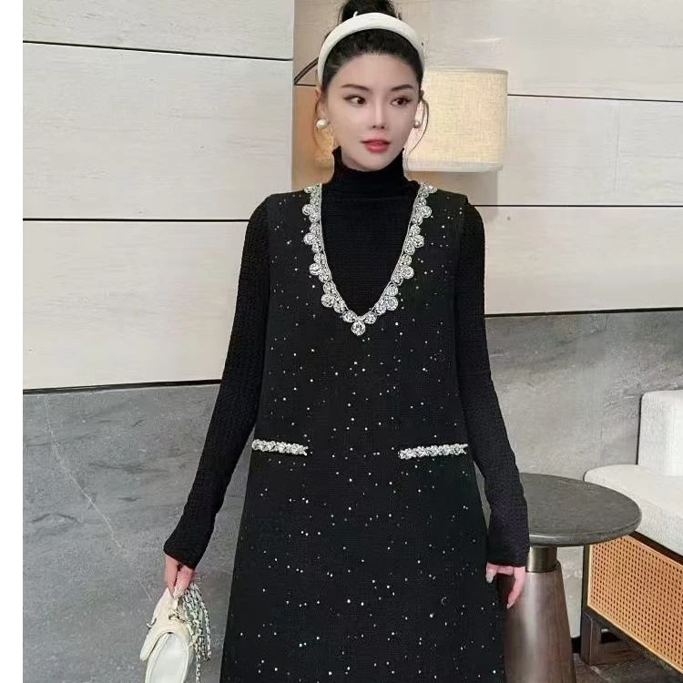 V领重工小香风显瘦气质时尚百搭修身两件套【艾丹2775】