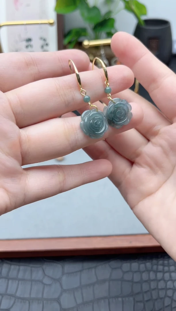 银S925镶嵌翡翠耳饰822