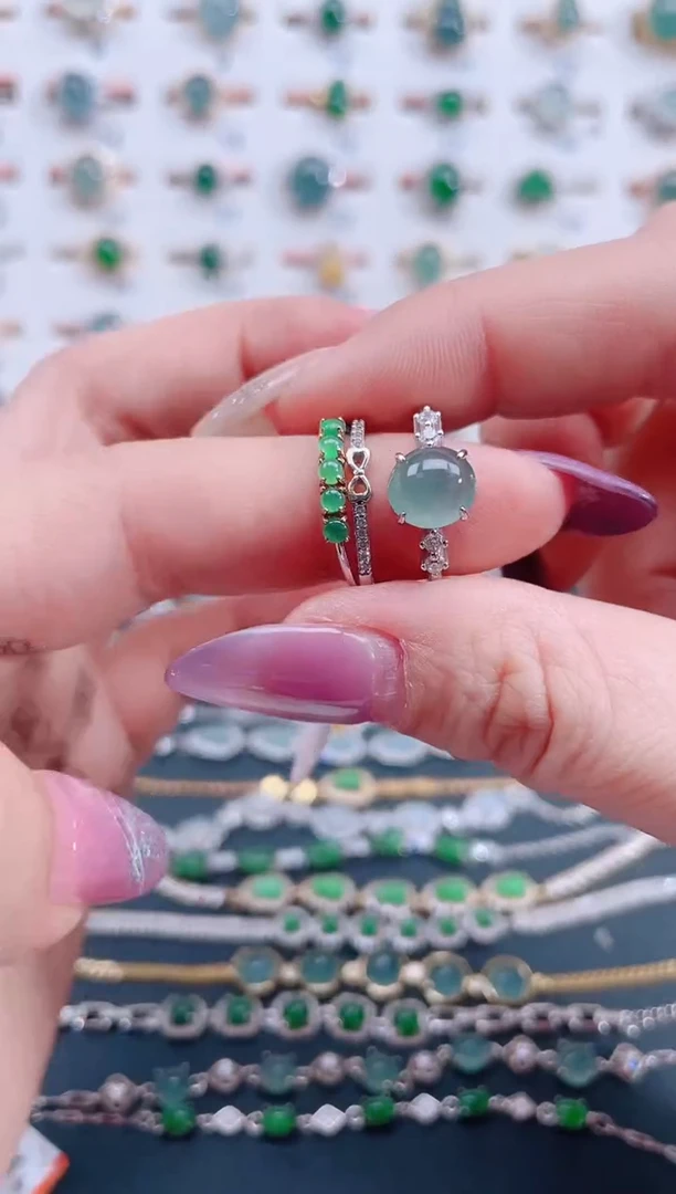 银S925镶嵌戒指翡翠天然翡翠