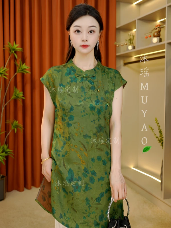 【枕春】2025新款立领夏季提花新中式显瘦设计师休闲T恤女装上衣