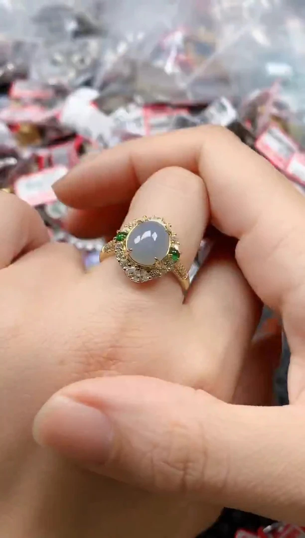 银S925镶嵌戒指翡翠天然A货缅甸翡翠