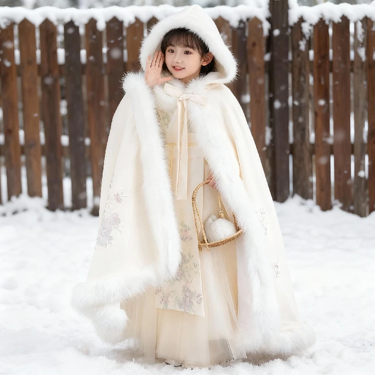 明制披肩汉服女童拜年服秋冬加绒2026新款儿童国风披风