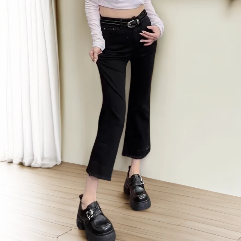 时尚小个子大码牛仔裤子女2025年秋季新款显瘦百搭直筒九分微喇裤