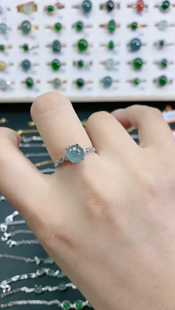 翡翠戒指银S925镶嵌天然翡翠