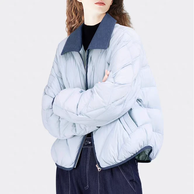韩版设计感拼接短款羽绒服冬季白鸭绒保暖时尚外套5822