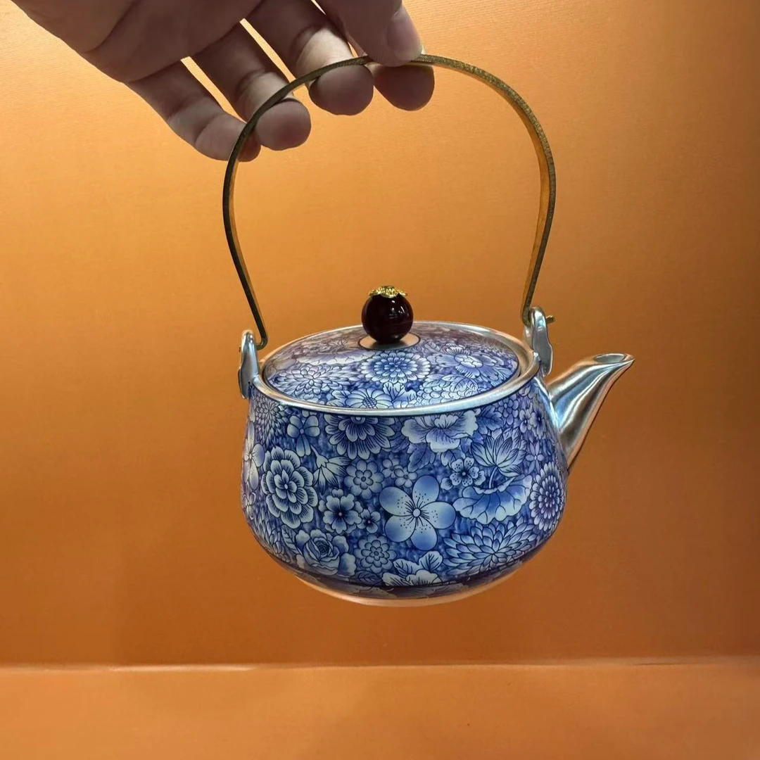 瓷韵优品 青花提梁壶瓷胎包银一壶四杯套装家用功夫茶具-2133