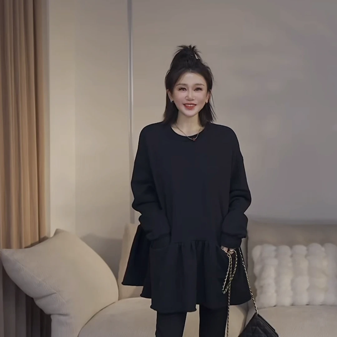 JW/静稳2024冬季新品时尚潮流休闲长袖加绒减龄女装卫衣7731382