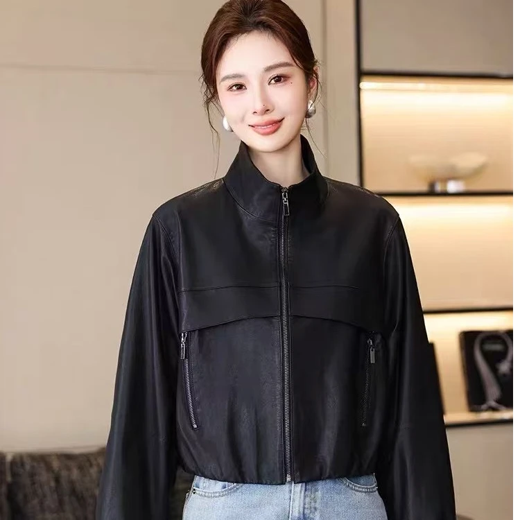 高领网红口袋气质春季皮衣韩版立领秋季黑色短款百搭常规款