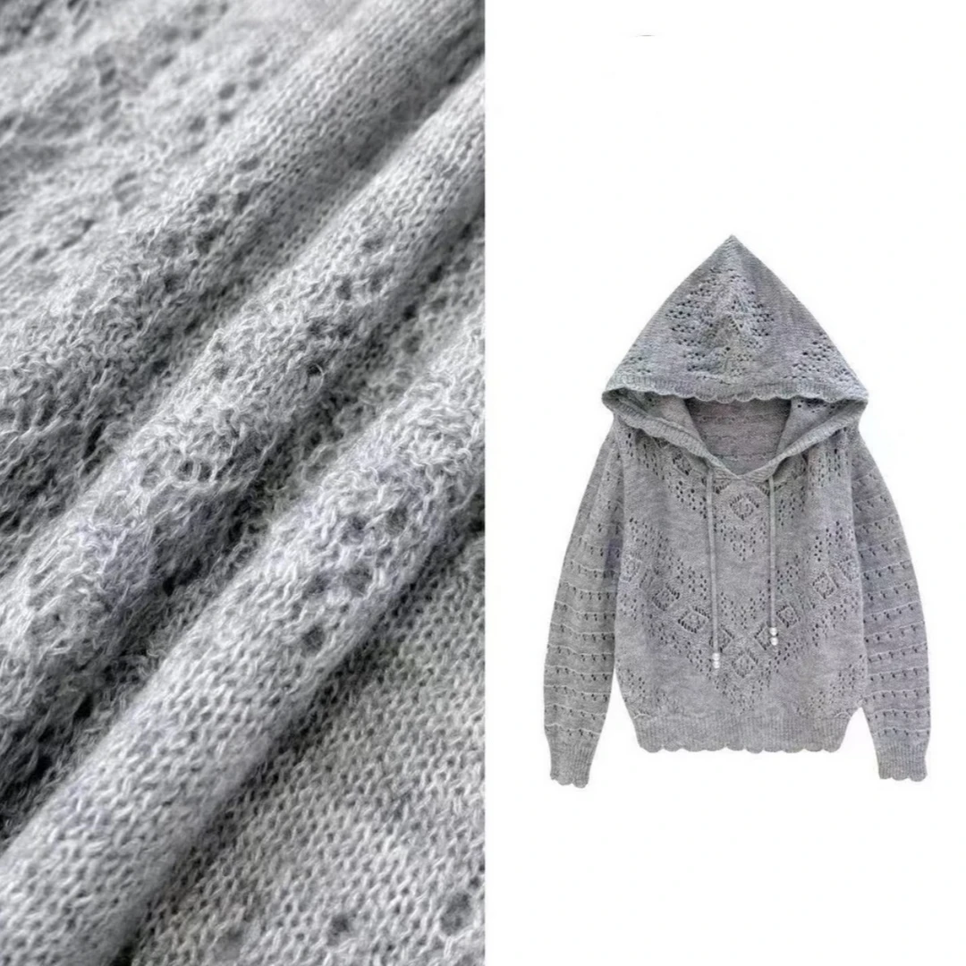 【天邑严选】2025春季新款时尚气质重工长袖毛衣帽衫FC1419