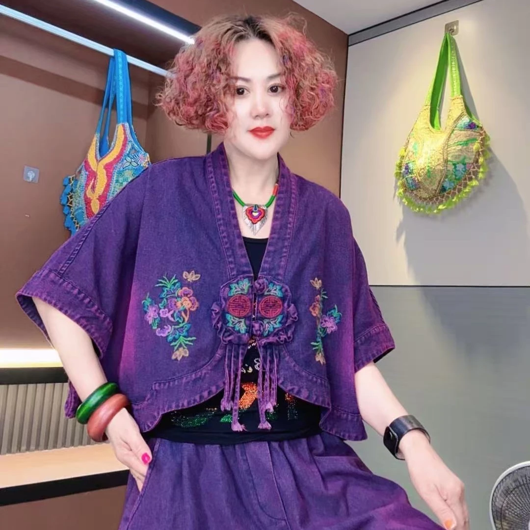 {欧洲站}梦姐同款时尚炒色牛仔绣花马夹