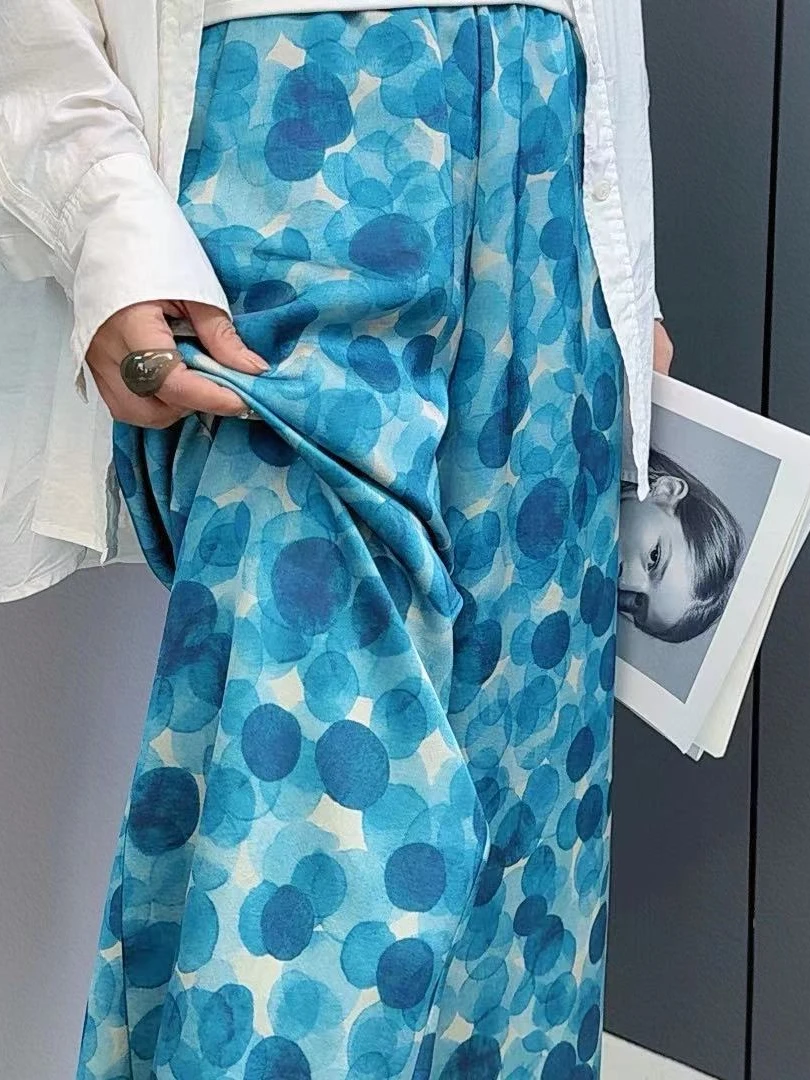 欧若风法式尤莱特韵染蓝气球时尚沾染百搭宽松印花扎染波点蓝色