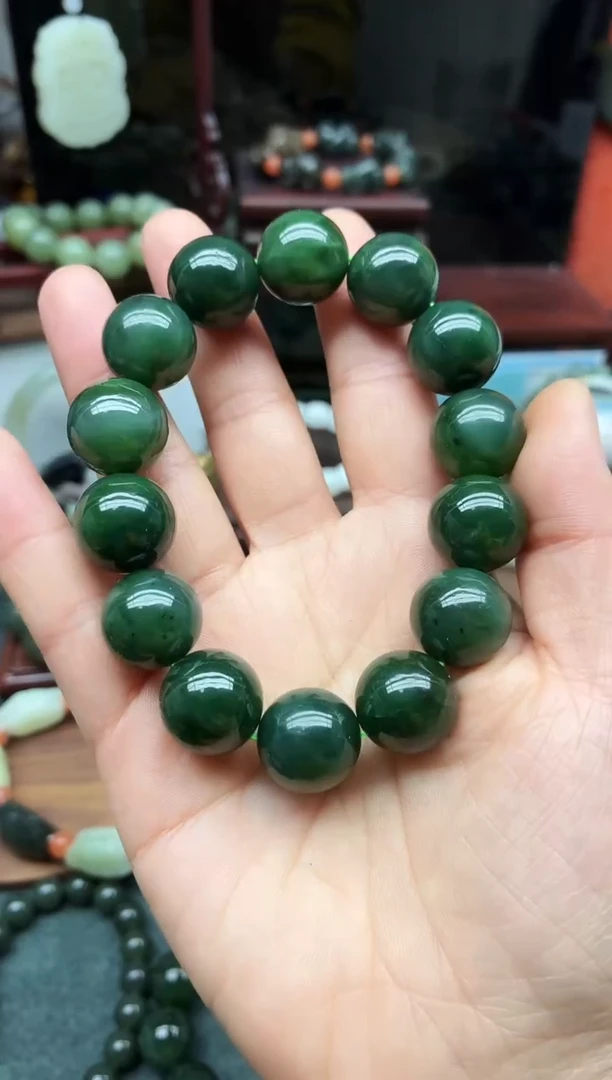 未镶嵌手链和田玉16mm碧玉老料