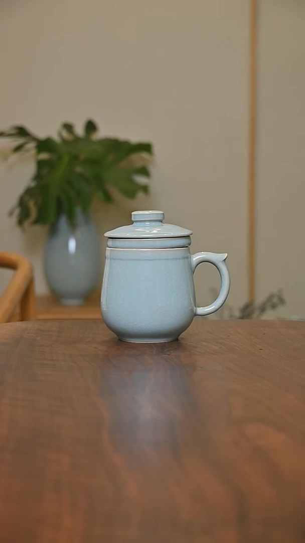 茶水分离杯 天青 微瑕 无款