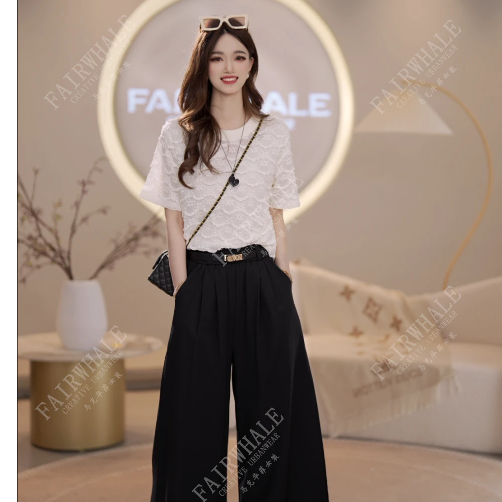 马克华菲女装2025夏季圆领提花小衫刺绣时尚衬衫减龄F52003A556qz