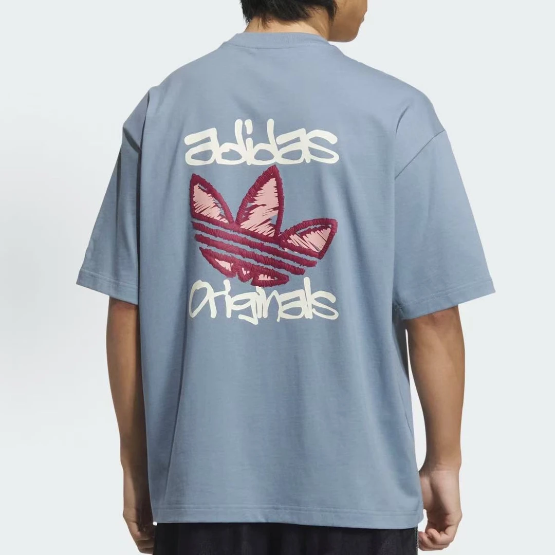 adidas三叶草夏季新款时尚圆领印花短袖T恤KE5892