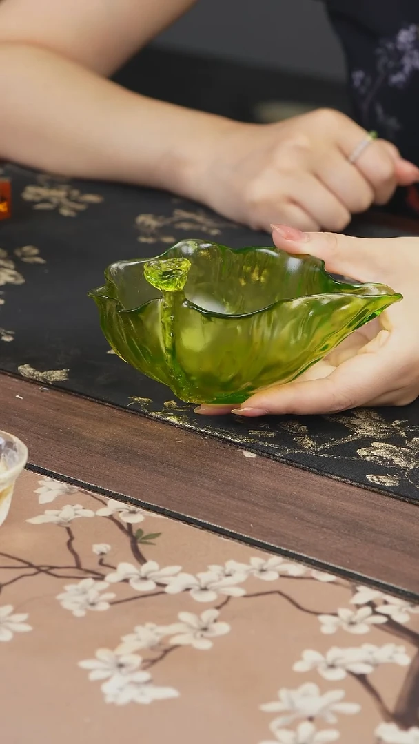 手工艺品琉璃绿色荷花公道