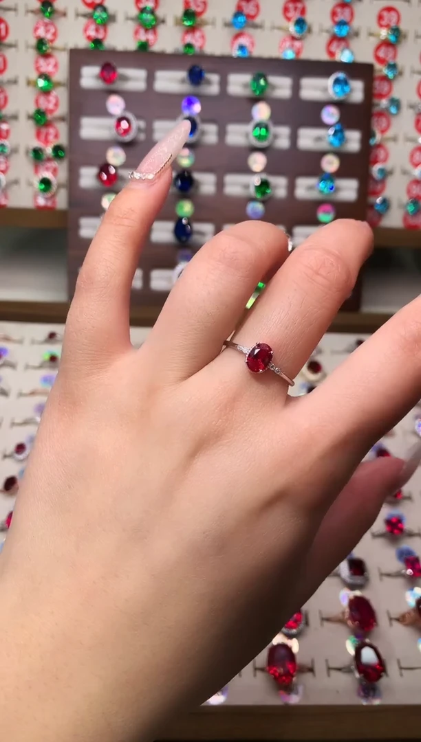 银S925镶嵌戒指红宝石5*7 酒红 银托