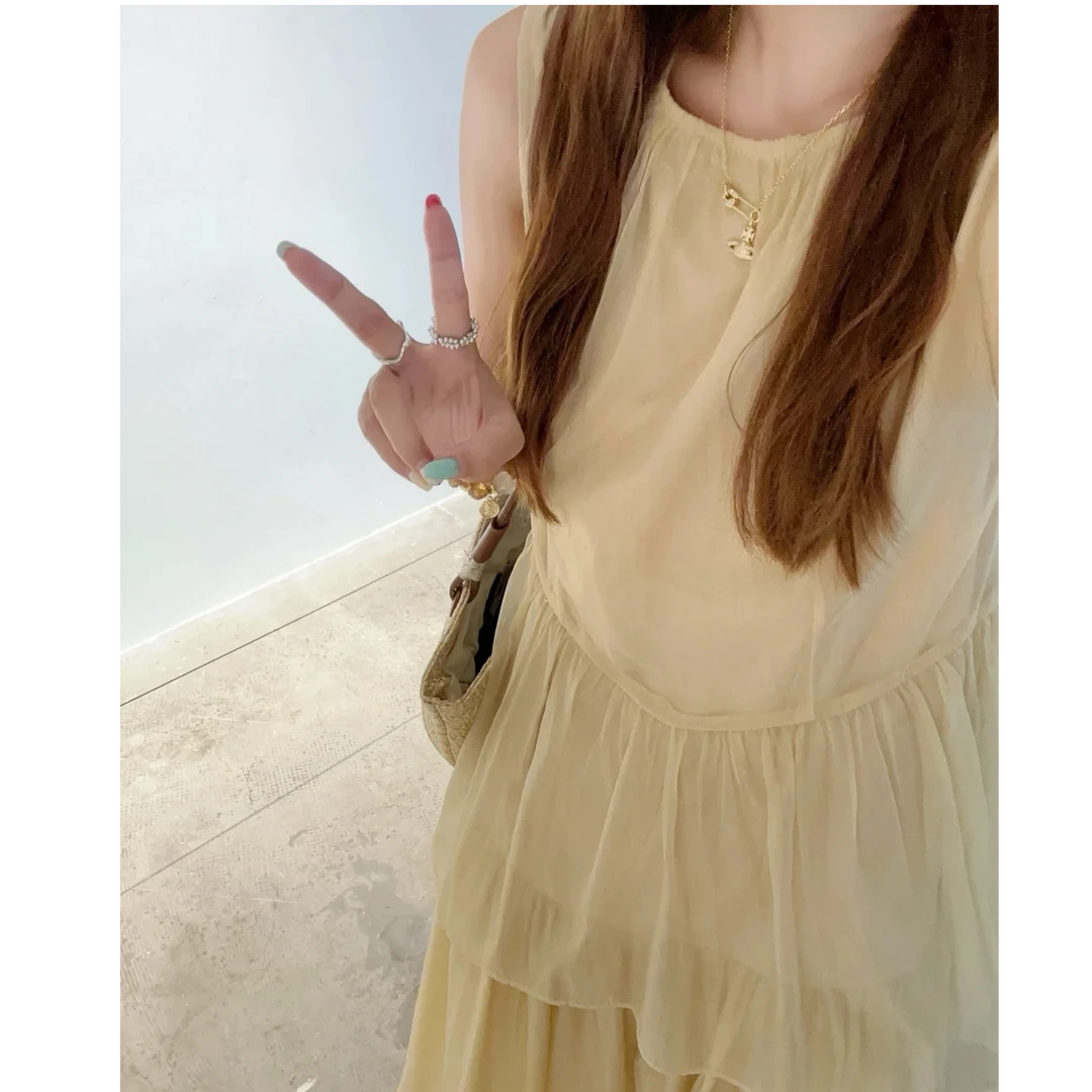 连衣裙显瘦设计感甜美高级感假两件拼接重工下摆工艺连衣裙