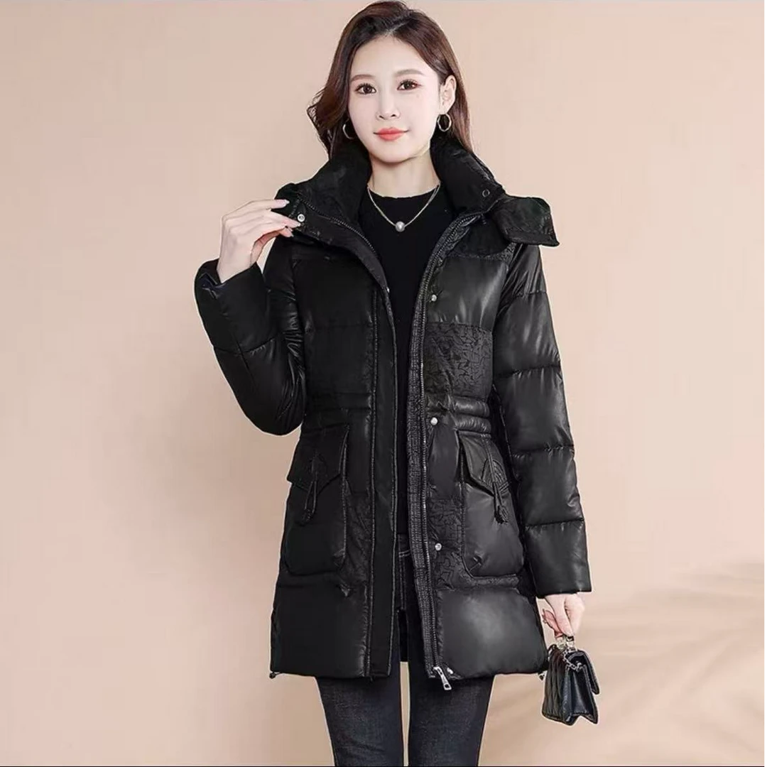 S167 中长款连帽女装时尚宽松型毛领厚款口袋冬装外套