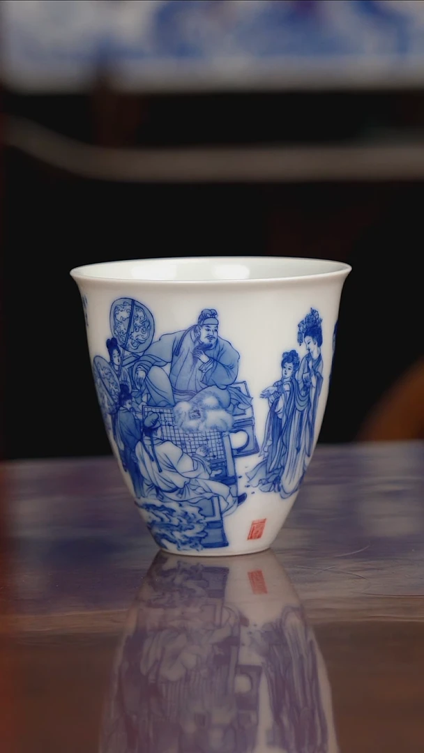 晓竹窑青花明皇下棋图