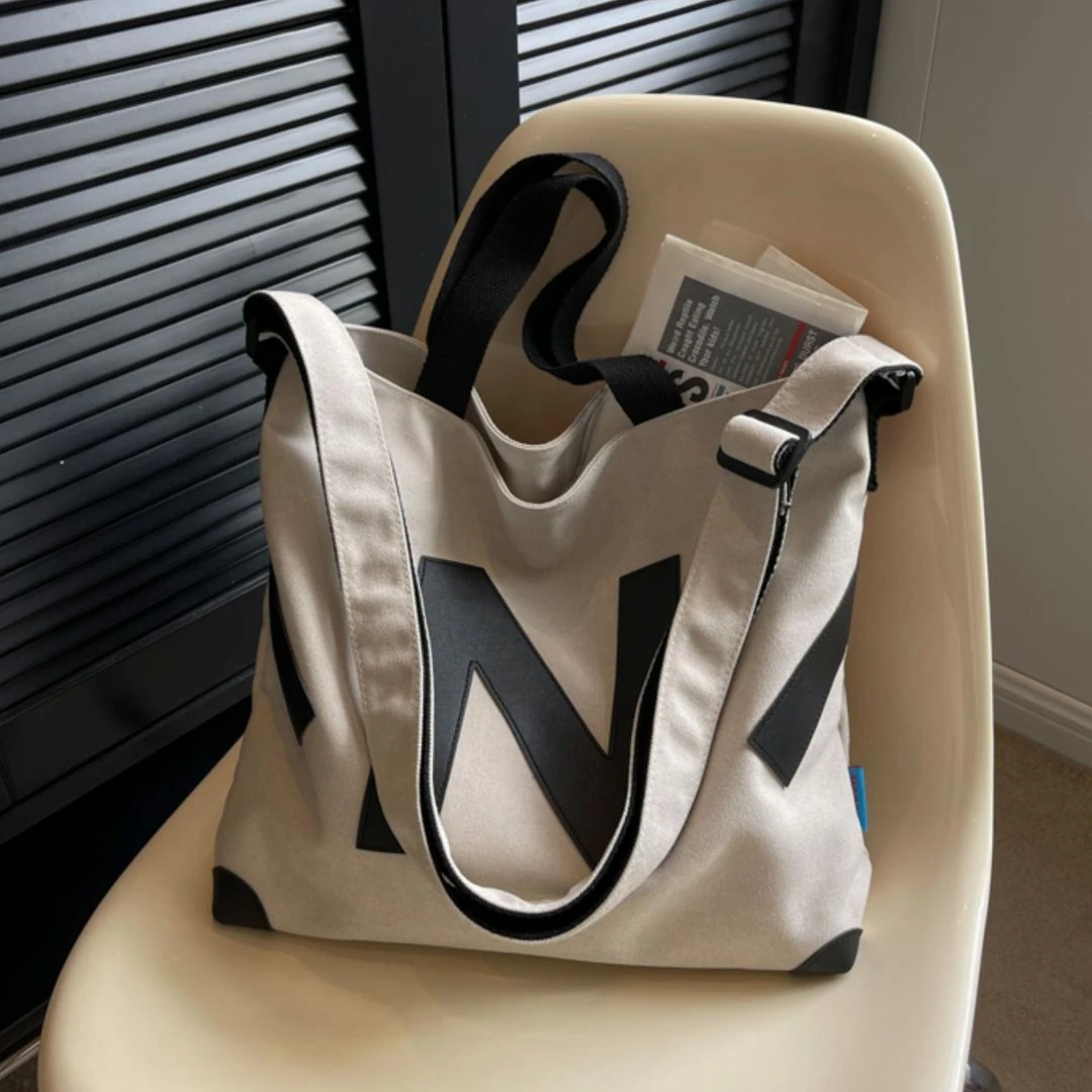 ZY日系大容量字母帆布托特百搭单肩包外出斜挎包女简约上班通勤包