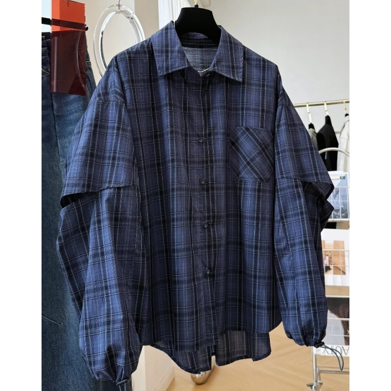 设计感独特别致巨好看宽松慵懒风休闲复古格子长袖衬衫女秋季上衣