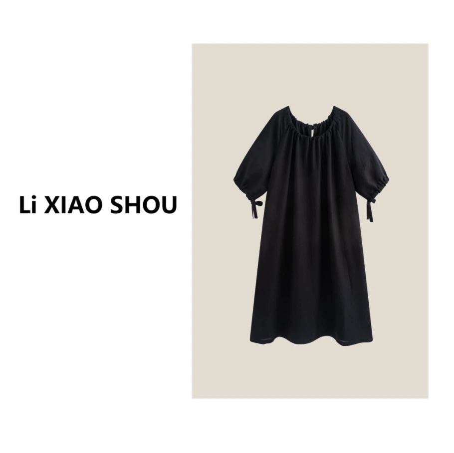 【李小瘦大码女装】夏季简约风小众百搭纯色连衣裙1037D