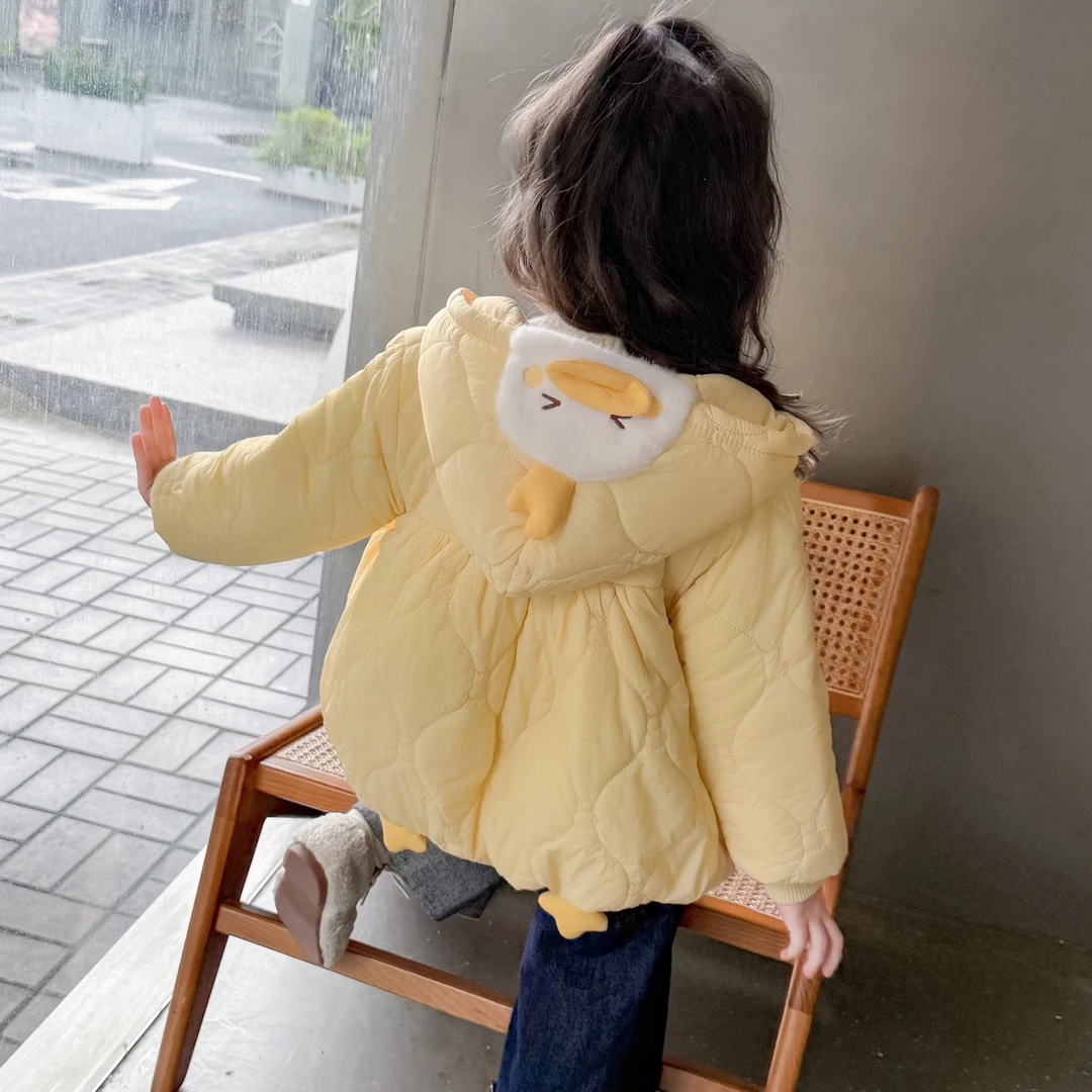 女童夹棉外套秋冬装2025新款儿童小黄鸭棉袄洋气宝宝加绒绗棉衣潮