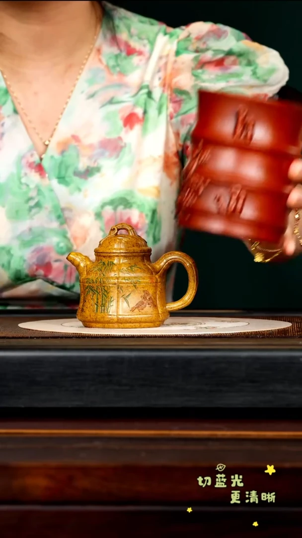 茶壶紫砂宜兴紫砂ZCP 段泥柴烧 六方竹鼎190cc