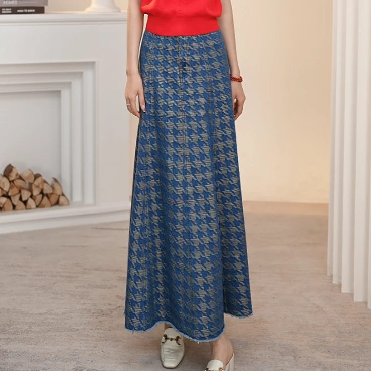 AMASS/阿玛施 新款气质A字裙显瘦休闲百搭高腰牛仔半裙5200432