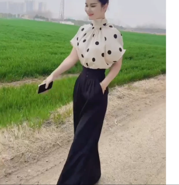 2025春季新款网红同款洋气气质韩版潮流波点上衣裤子两件套YBN