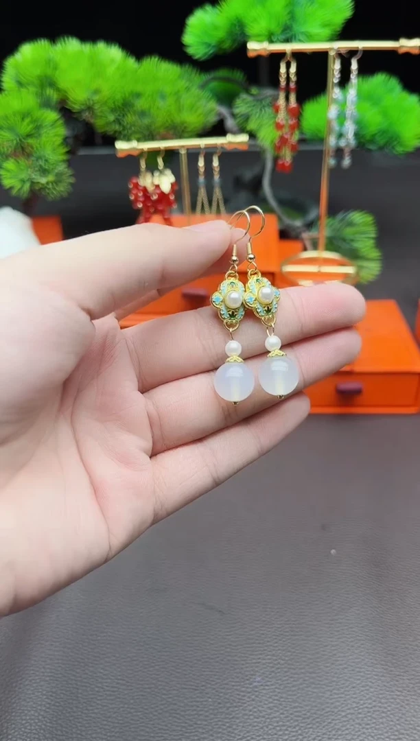 玛瑙/玉髓耳饰银S925镶嵌325